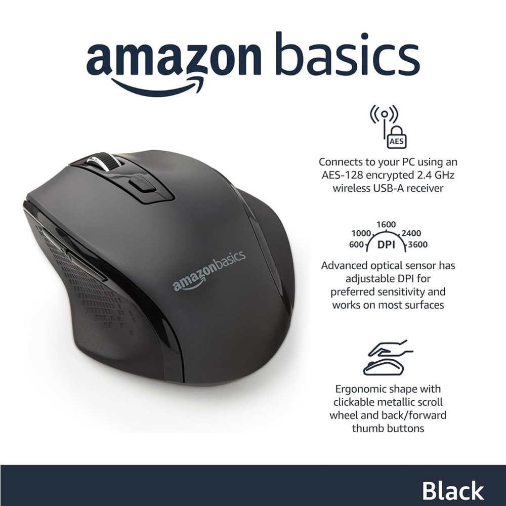 Brand new in box: Amazon Basics Wireless Mouse, DPI adjustable